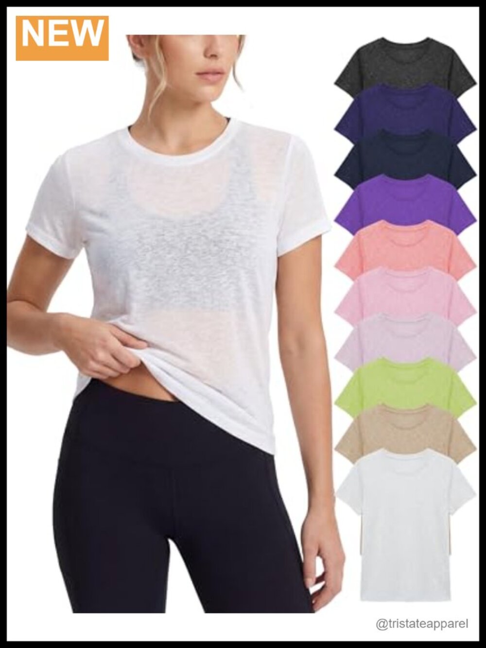 Womens Semi Sheer Slub Burnout Crew Neck Tee Workout T Shirt